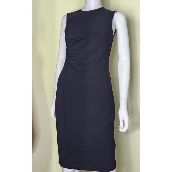 J. Crew 365 Ponte Ruched Dress Size 4 Black Pencil Midi Luxury Career Wear - Picture 4 of 11